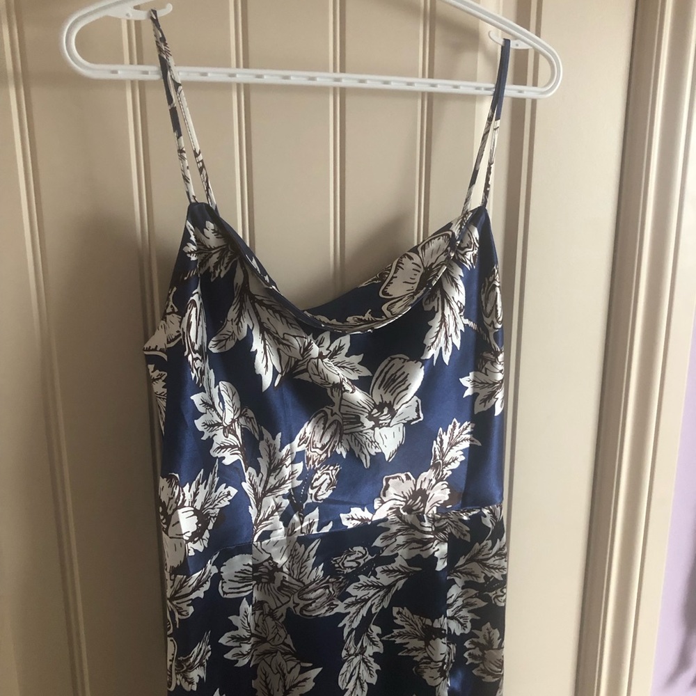 Navy Blue and White Flower Slip Dress with Slit from SHEIN